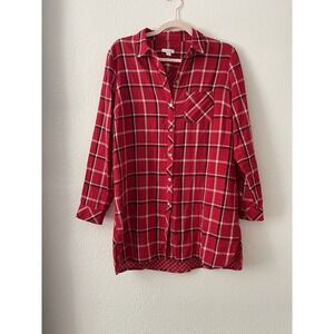 J Jill Shirt Plaid Cotton Button Front Tunic Top With Pockets  Size Small